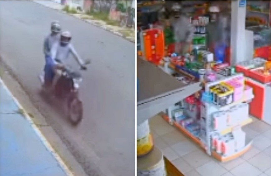 Criminalidade em Alta – Vídeo registra dupla de assaltantes roubando drogaria na Capital.