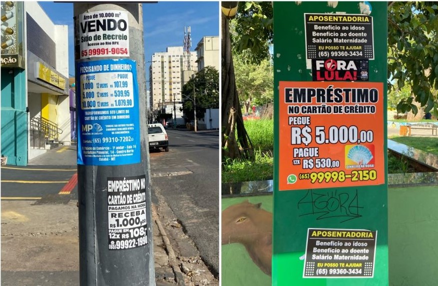 Poluição Visual em Cuiabá – Anúncios irregulares tomados nas ruas da Capital; lei prevê aplicação de multa.