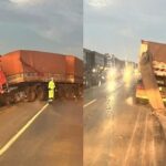 Colisão entre 3 carretas na BR-163 deixa um motorista ferido em Sorriso